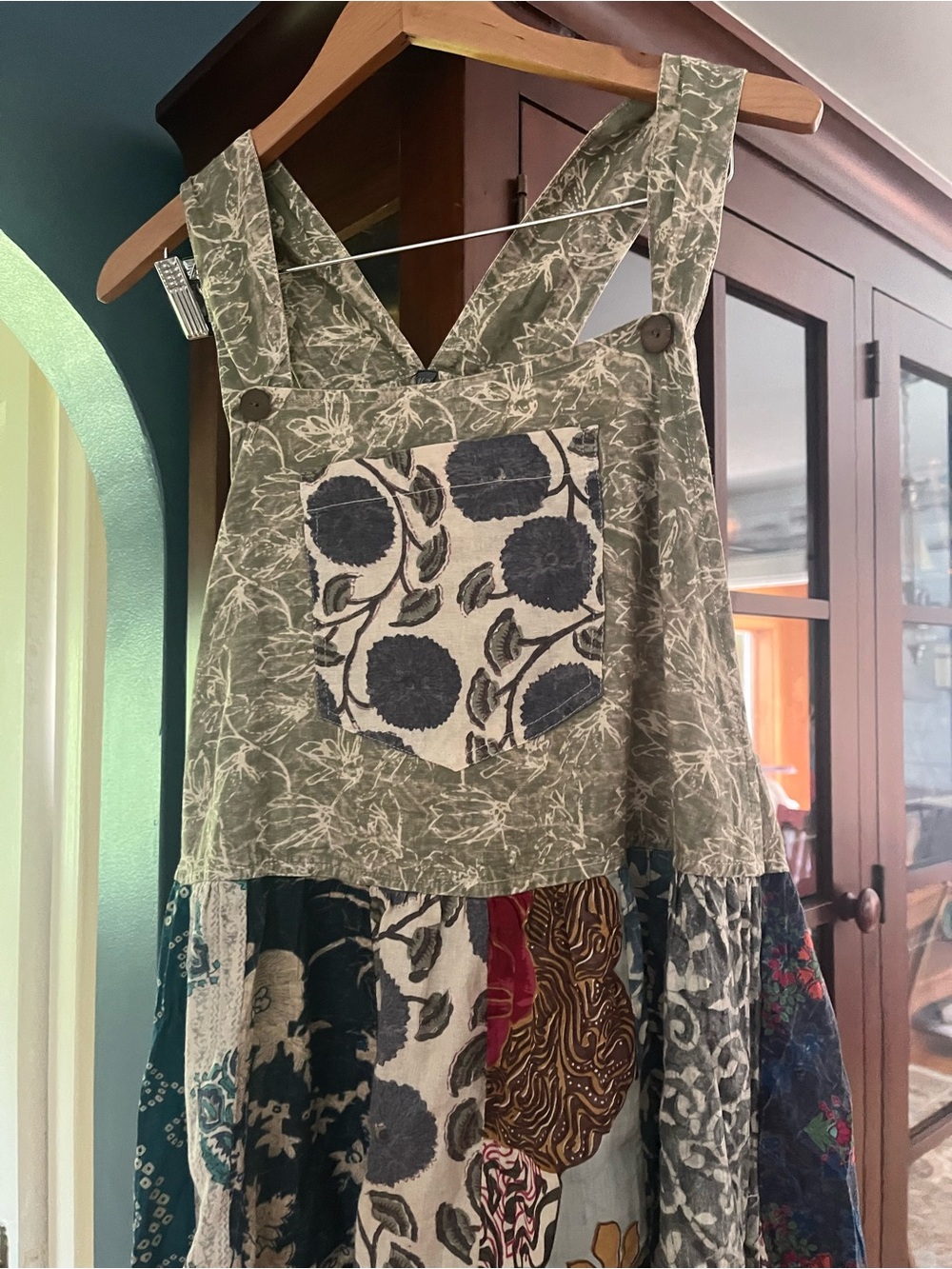 100% Cotton Blue Sky Artistic Maxi Dress with Earthy Tones - Boutique Piece - Picture 10 of 14